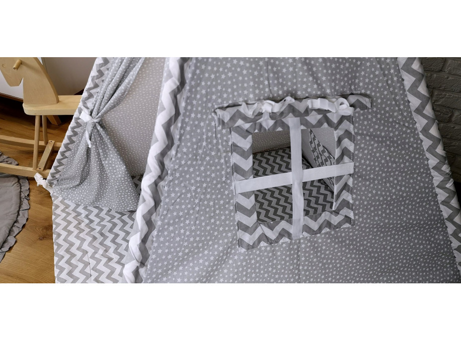 Detský stan TEEPEE (TÝPIE) STARS s doplnkami - cik-cak/sivý