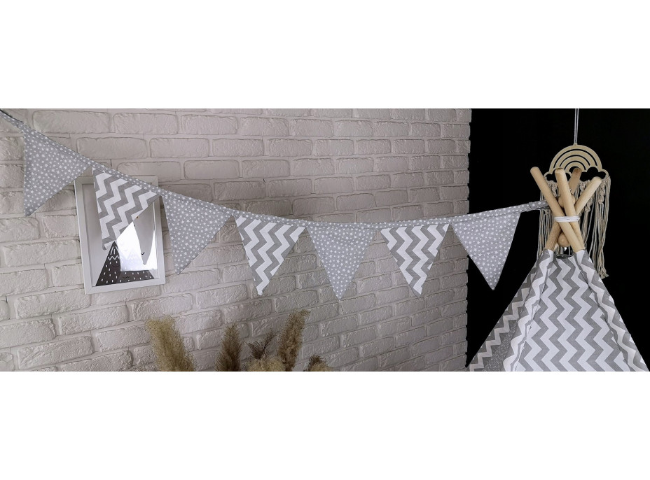 Detský stan TEEPEE (TÝPIE) STARS s doplnkami - cik-cak/sivý