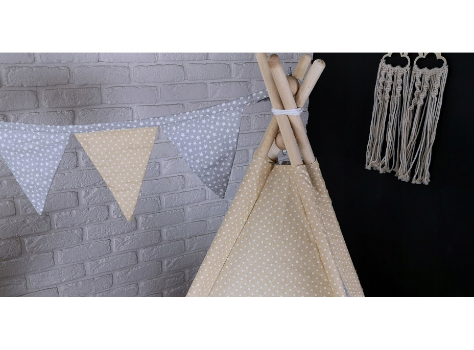 Dekoračná vlajková girlanda STARS - šedá/béžová