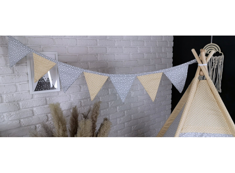 Dekoračná vlajková girlanda STARS - šedá/béžová