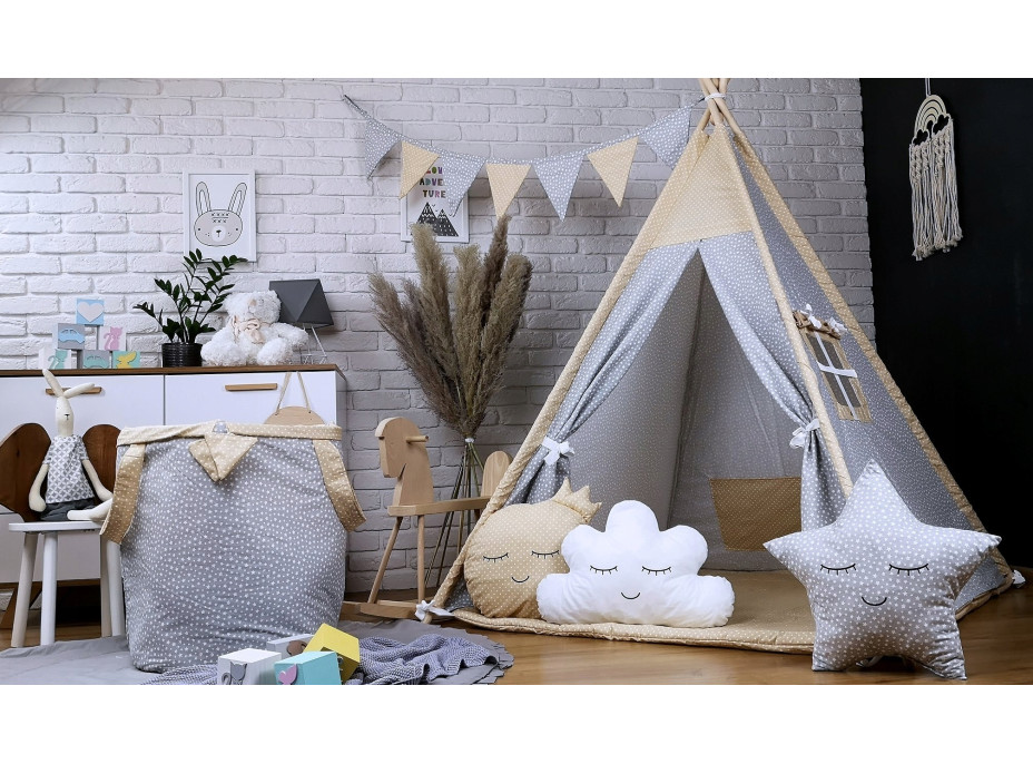 Dekoračná vlajková girlanda STARS - šedá/béžová