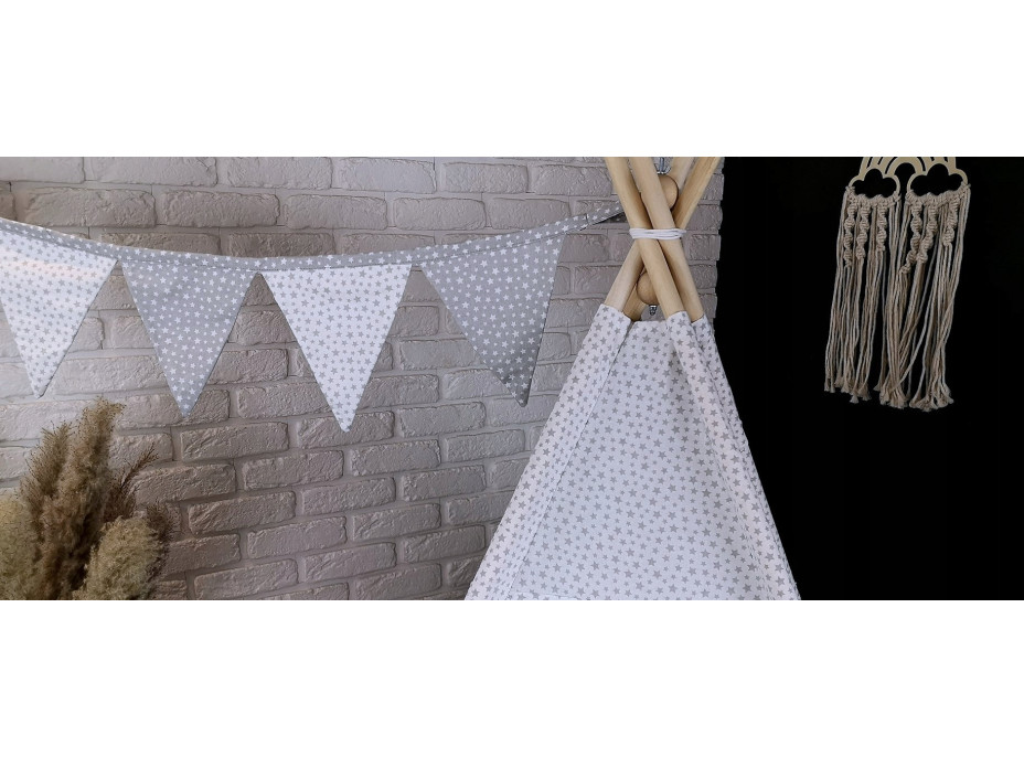 Detský stan TEEPEE (TÝPIE) STARS s doplnkami - šedý/biely