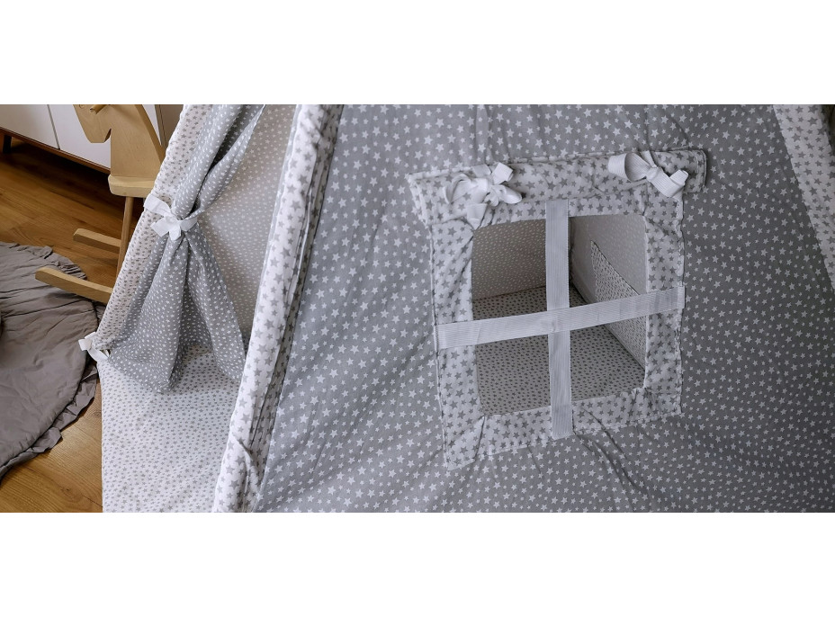 Detský stan TEEPEE (TÝPIE) STARS s doplnkami - šedý/biely