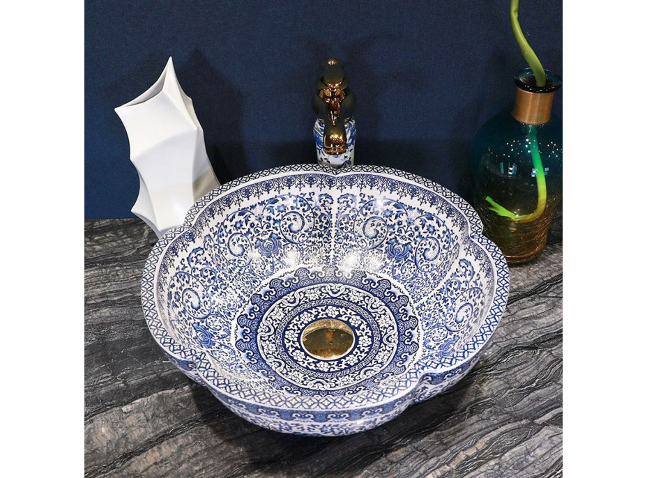 Keramické umývadlo MAXMAX Rea VIVIEN - biele / modré - vzor "cibulák"