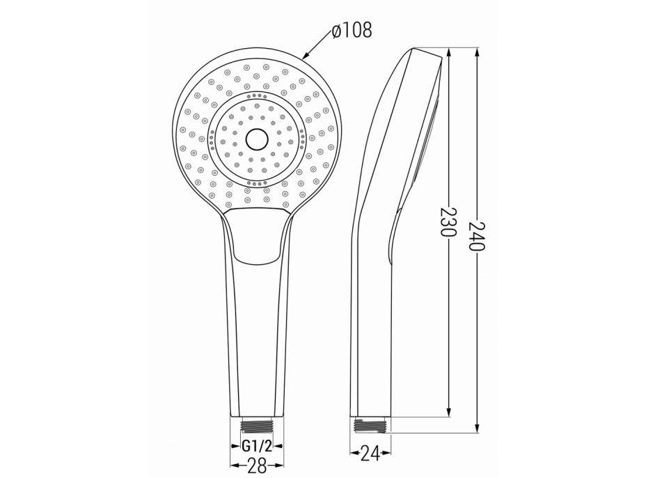 Ručná sprchová hlavica MEXEN R-05 - 3 funkcie - 240x108 mm - biela, 79505-20