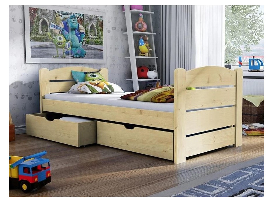 Detská posteľ z masívu borovice ROMA so zásuvkami - 200x90 cm - prírodná borovica