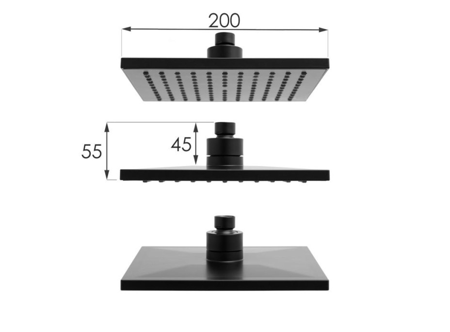 Sprchová súprava FLOW - čierna - hlavica 20x20 cm