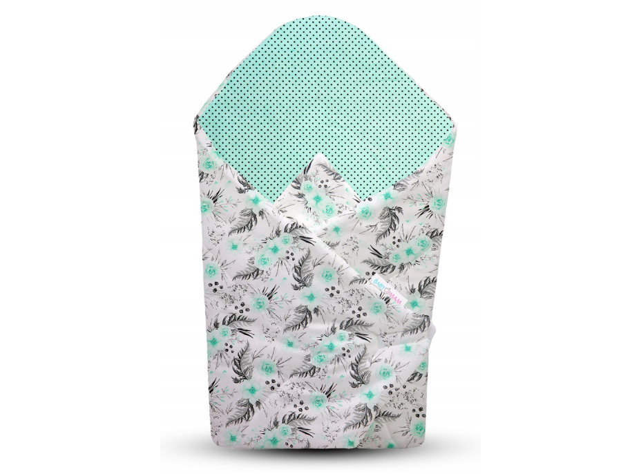 Obojstranné hniezdočko (kokon) pre bábätko - BABYMAM PREMIUM set 7v1 - Mätové kvety v záhrade s mätovou minky