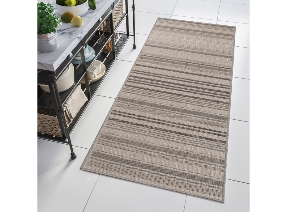 Sisalový PP behúň STRIPE - svetlo hnedý / čierny - 70x300 cm