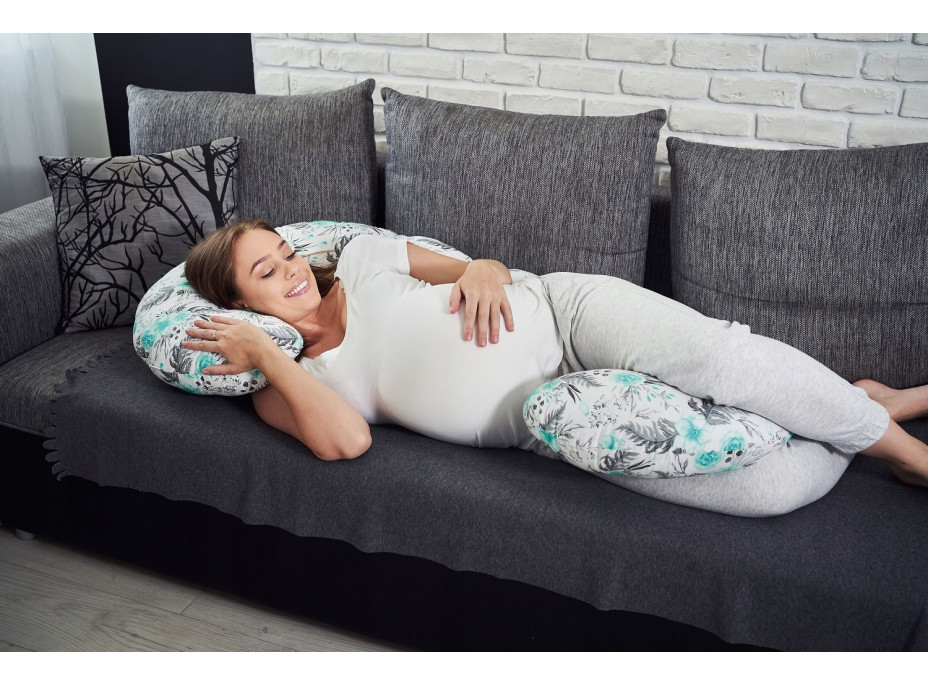 Tehotenský a dojčiaci vankúš BABYMAM PREMIUM 300 cm 3v1 - Kvety v záhrade mätové