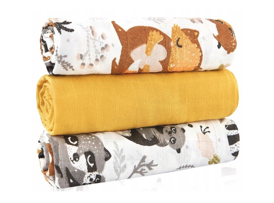 Detské mušelínové plienky BABYMAM PREMIUM 70x75 cm - sada 3 ks - Medvedíky