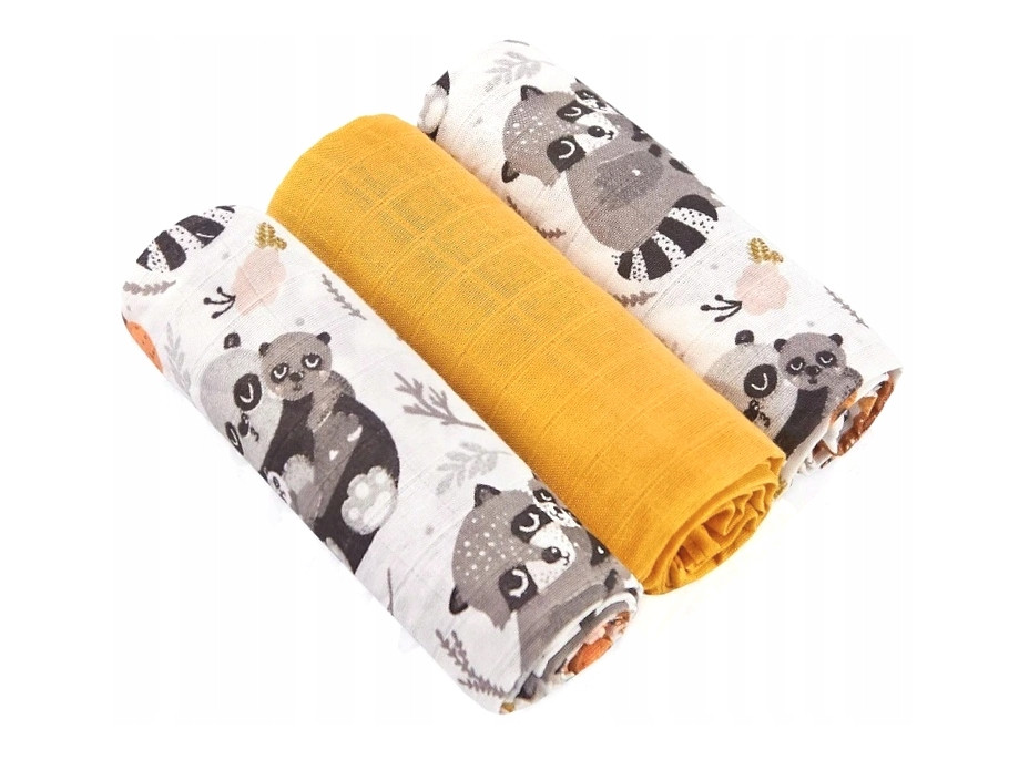 Detské mušelínové plienky BABYMAM PREMIUM 70x75 cm - sada 3 ks - Medvedíky