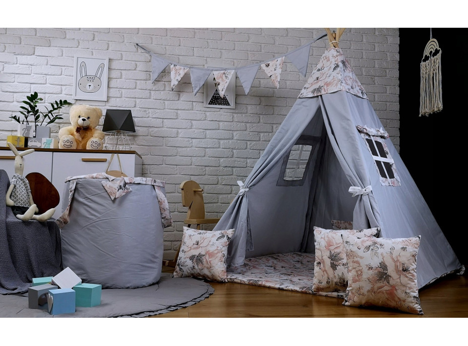 Detský stan TEEPEE (TÍPÍ) PIVONKY s doplnkami - šedý