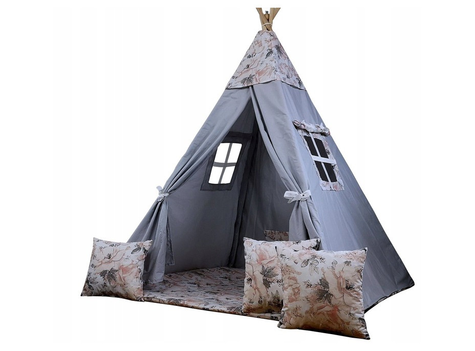 Detský stan TEEPEE (TÍPÍ) PIVONKY s doplnkami - šedý