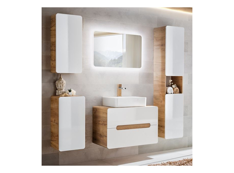 Zostava kúpeľňového nábytku BÁRA 80 cm s vysokou skriňou vr. keramického umývadla na dosku