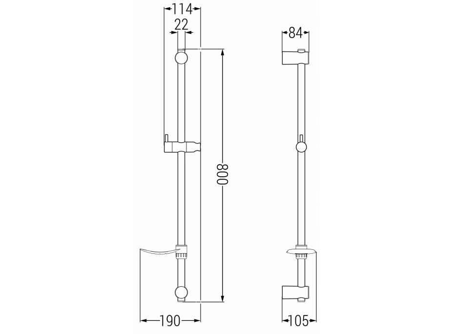 Sprchová kovová tyč s držiakom na ručnú sprchu a mydlo MEXEN DF - 80 cm - biela, 79382-20