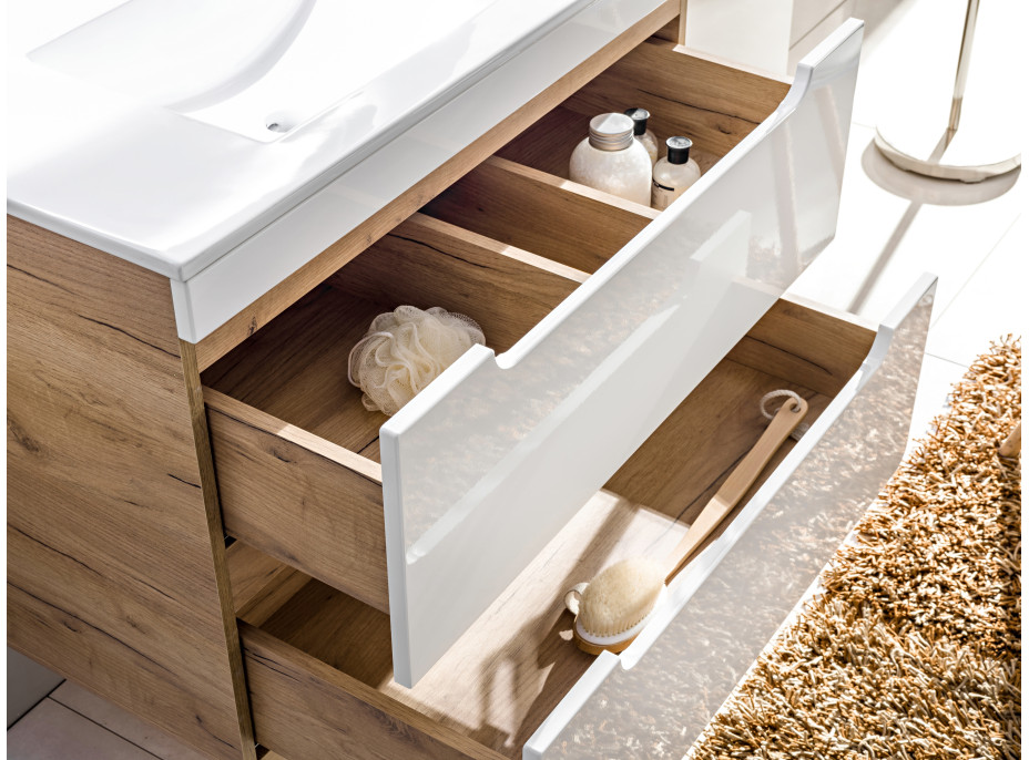 Zostava kúpeľňového nábytku BÁRA 40 cm s úzkou umývadlovou skrinkou vr. keramického umývadla bez prepadu