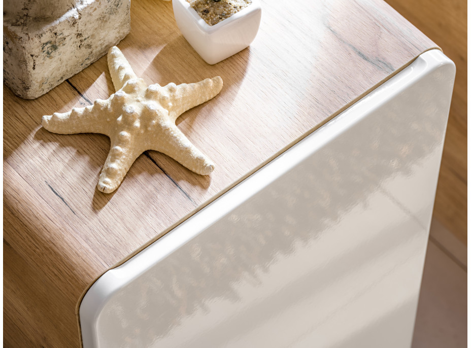 Zostava kúpeľňového nábytku BÁRA 40 cm s úzkou umývadlovou skrinkou vr. keramického umývadla bez prepadu