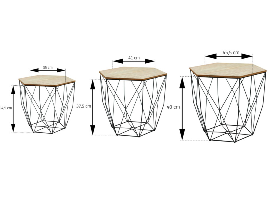 Sada 3 prútených konferenčných stolíkov HEXA s vekom
