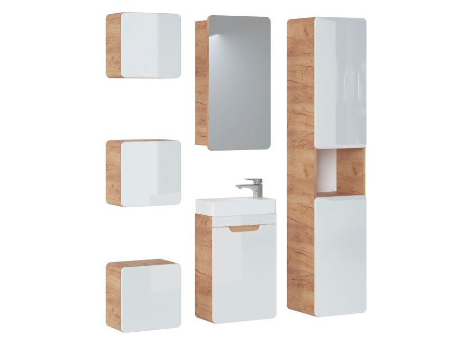 Zostava kúpeľňového nábytku BÁRA 40 cm s úzkou umývadlovou skrinkou vr. keramického umývadla bez prepadu