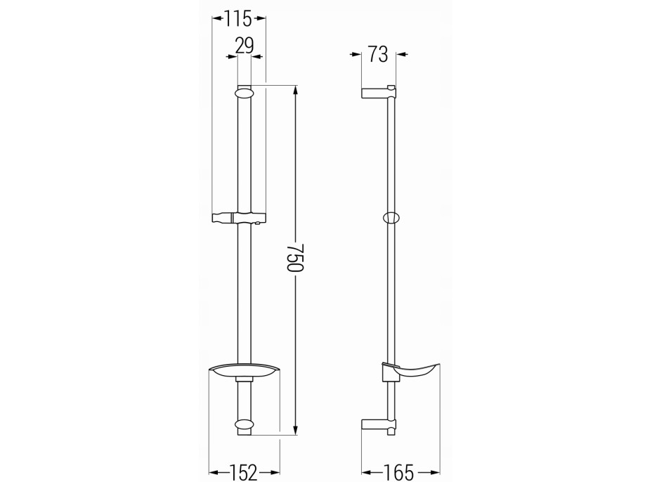 Sprchová kovová tyč s držiakom na ručnú sprchu a mydlo MEXEN DB - 75 cm - chrómová, 79384-00