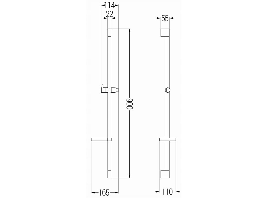 Sprchová kovová tyč s držiakom na ručnú sprchu a mydlo MEXEN DS - 90 cm - čierna matná, 79383-70