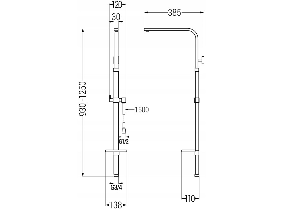 Sprchová kovová tyč s držiakom na ručnú sprchu, dažďovú hlavicu a mydlo MEXEN Q - 93-125 cm - čierna + hadica 150 cm, 79395-70