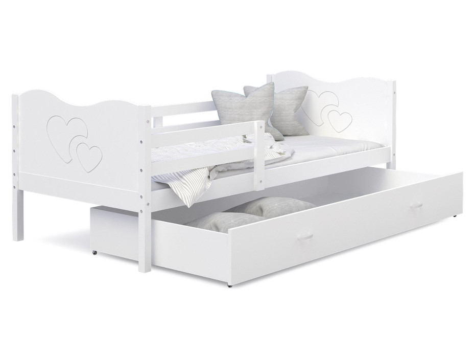 Detská posteľ so zásuvkou MAX S - 160x80 cm - biela - srdiečka