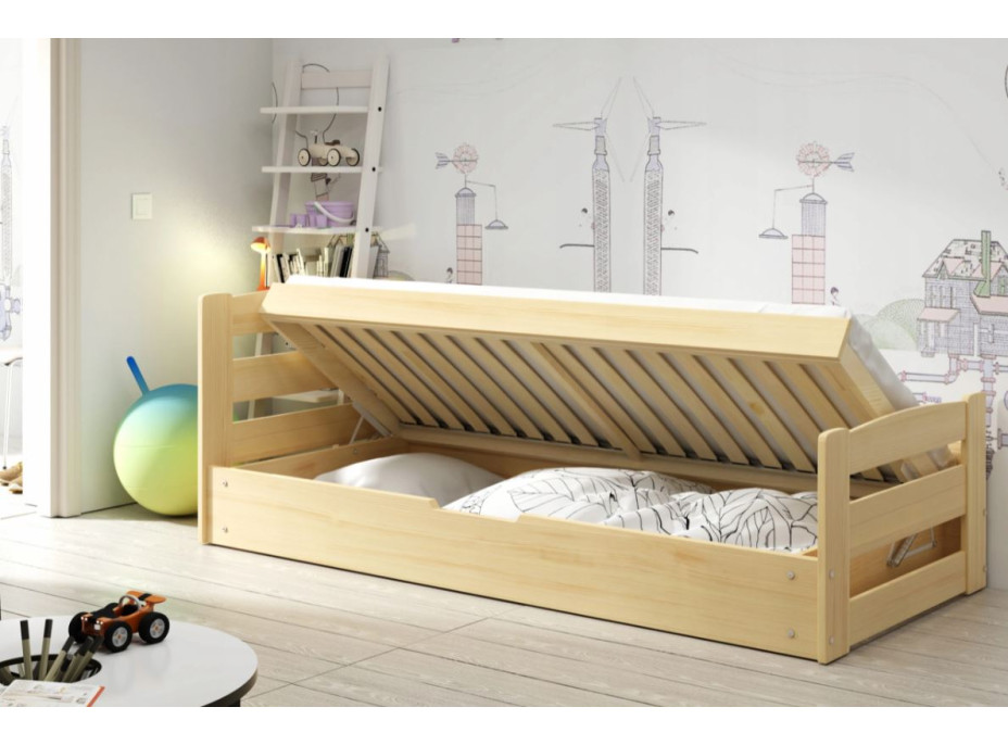 Detská posteľ ERNIE s úložným priestorom 200x90 cm - prírodná borovica