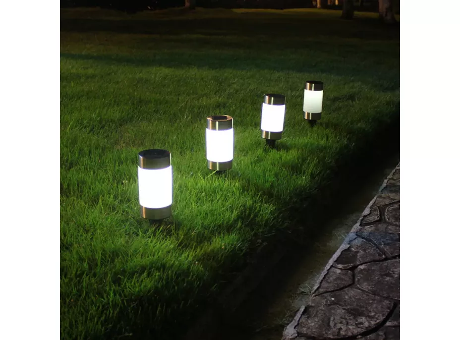 Záhradná LED solárna lampa do zeme CYLINDER 23x6 cm - strieborná