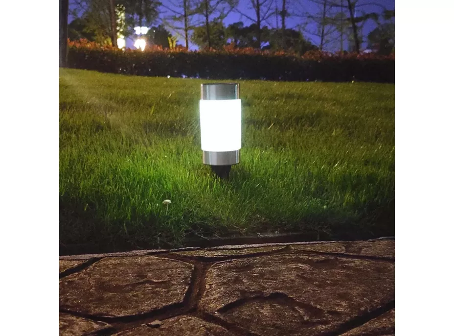 Záhradná LED solárna lampa do zeme CYLINDER 23x6 cm - strieborná