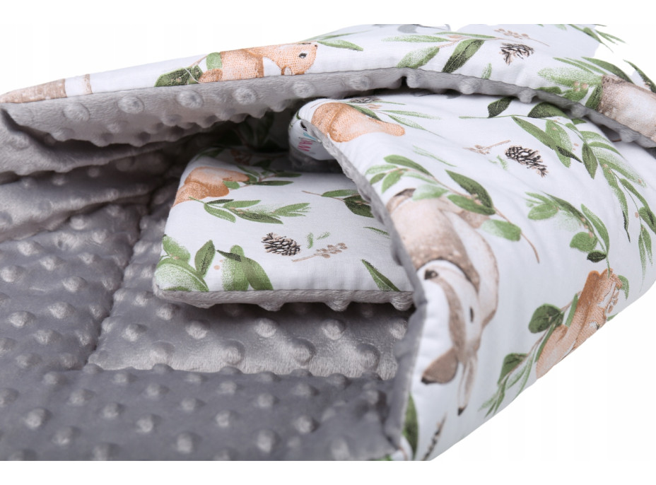 Obojstranná zavinovačka pre bábätká 80x80 cm BABYMAM PREMIUM - Zelená paseka so šedou minky