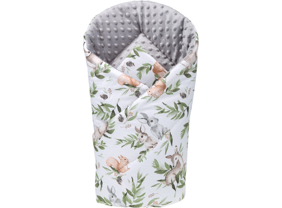 Obojstranná zavinovačka pre bábätká 80x80 cm BABYMAM PREMIUM - Zelená paseka so šedou minky