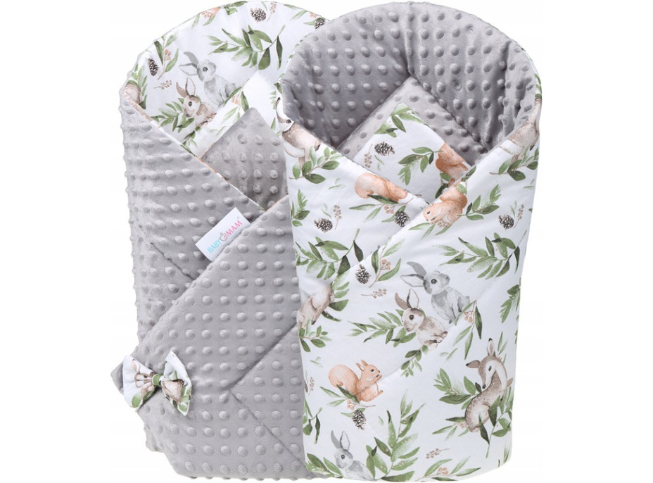 Obojstranná zavinovačka pre bábätká 80x80 cm BABYMAM PREMIUM - Zelená paseka so šedou minky