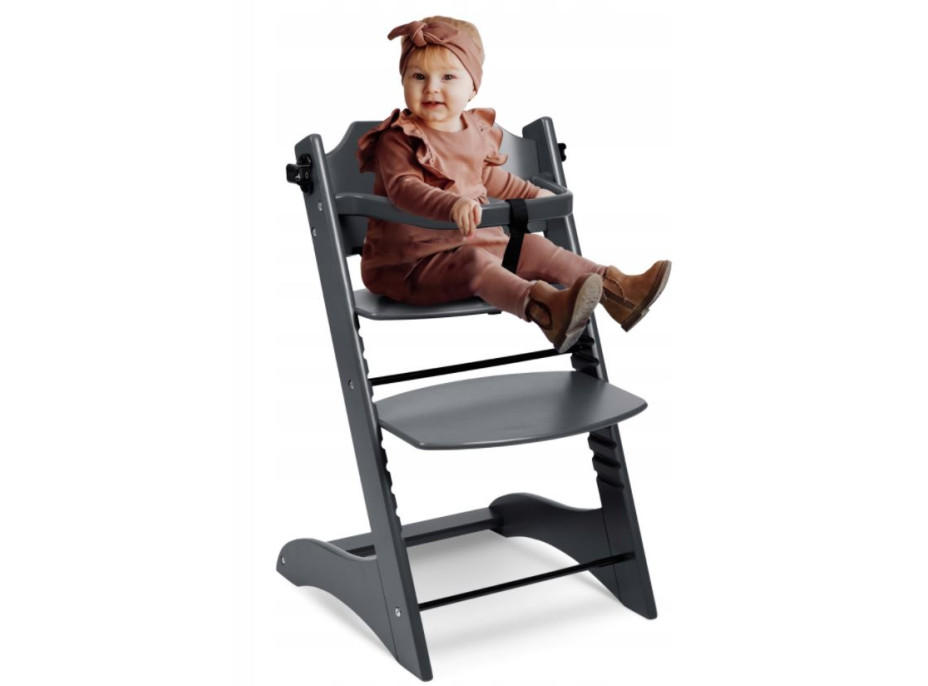 Detská drevená jedálenská stolička LONI - tmavo šedá