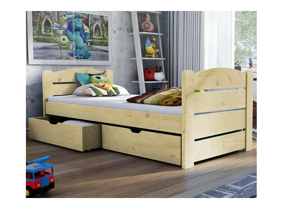 Detská posteľ z masívu borovice ROMA so zásuvkami - 200x90 cm - prírodná borovica