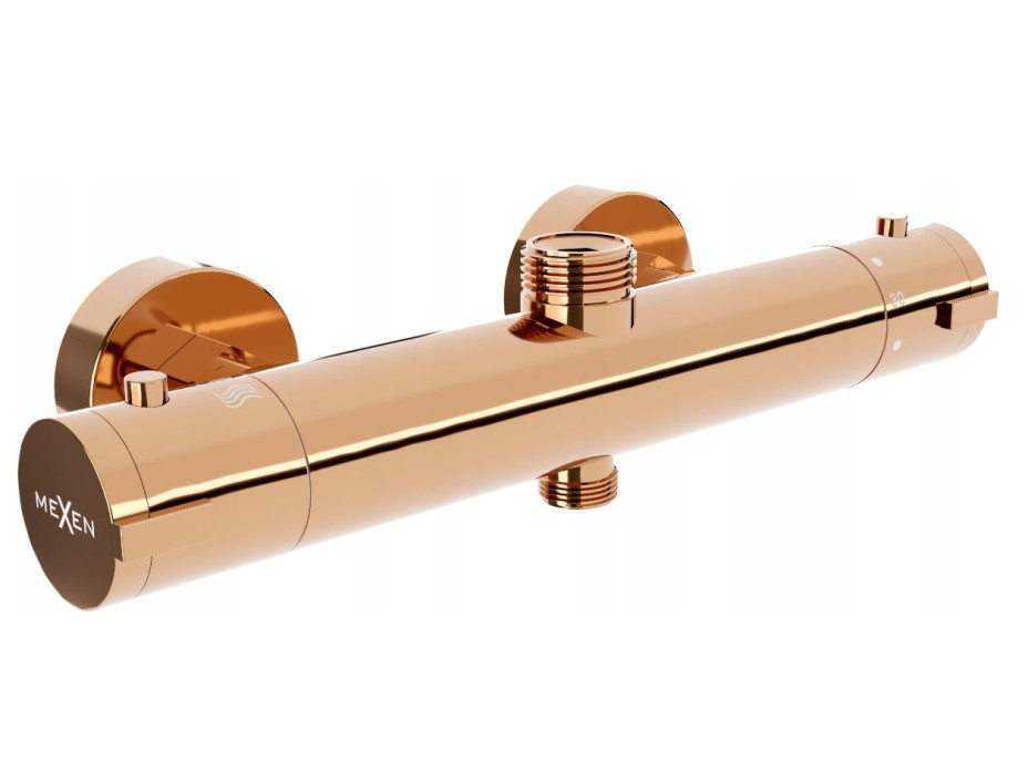 Sprchová nástenná termostatická batéria MAXMAX MEXEN KAI s pripojením na sprchovú tyč - rose gold, 77150-60