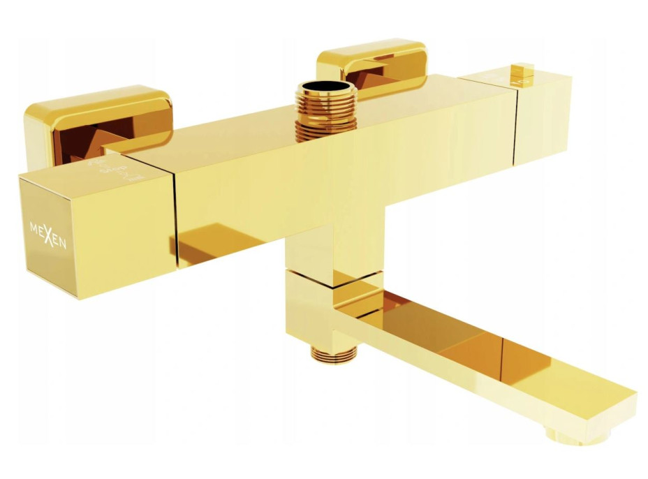 Vaňová termostatická batéria MAXMAX MEXEN CUBE s pripojením na sprchovú tyč - zlatá, 77910-50