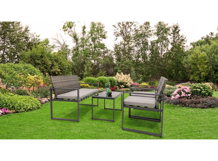 Záhradný ratanový nábytok ASPEN (lavička + 2 kreslá + stôl) - šedý