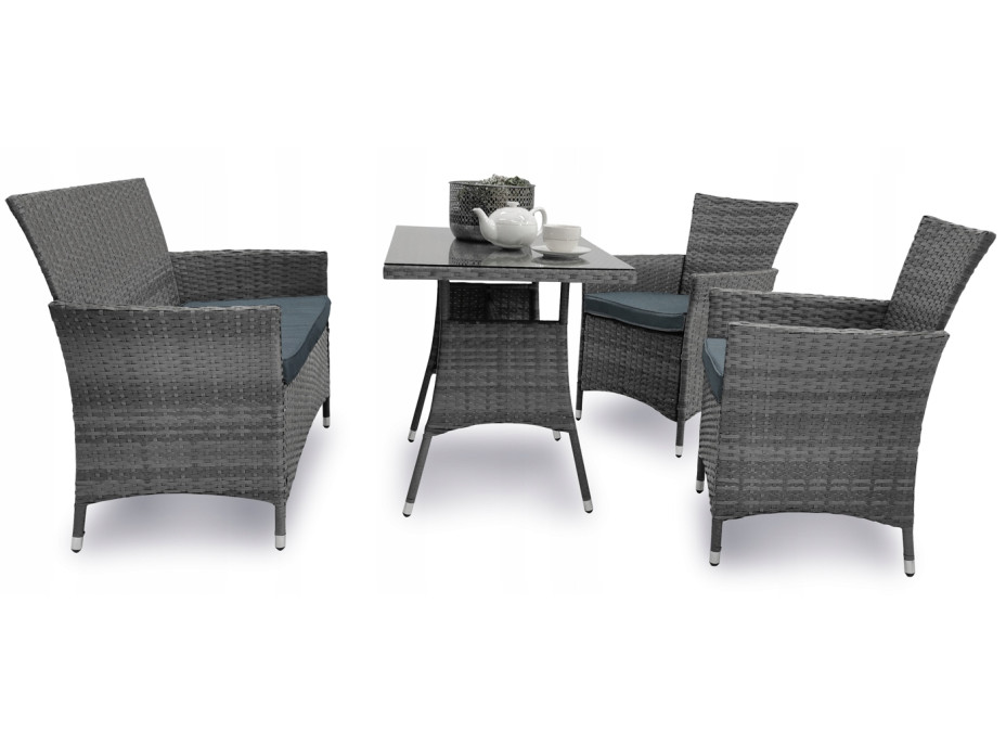 Záhradný ratanový nábytok LIDO (lavička + 2 kreslá + stôl) - šedá