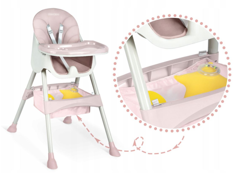 Detská jedálenská stolička MILO 2v1 - ružová