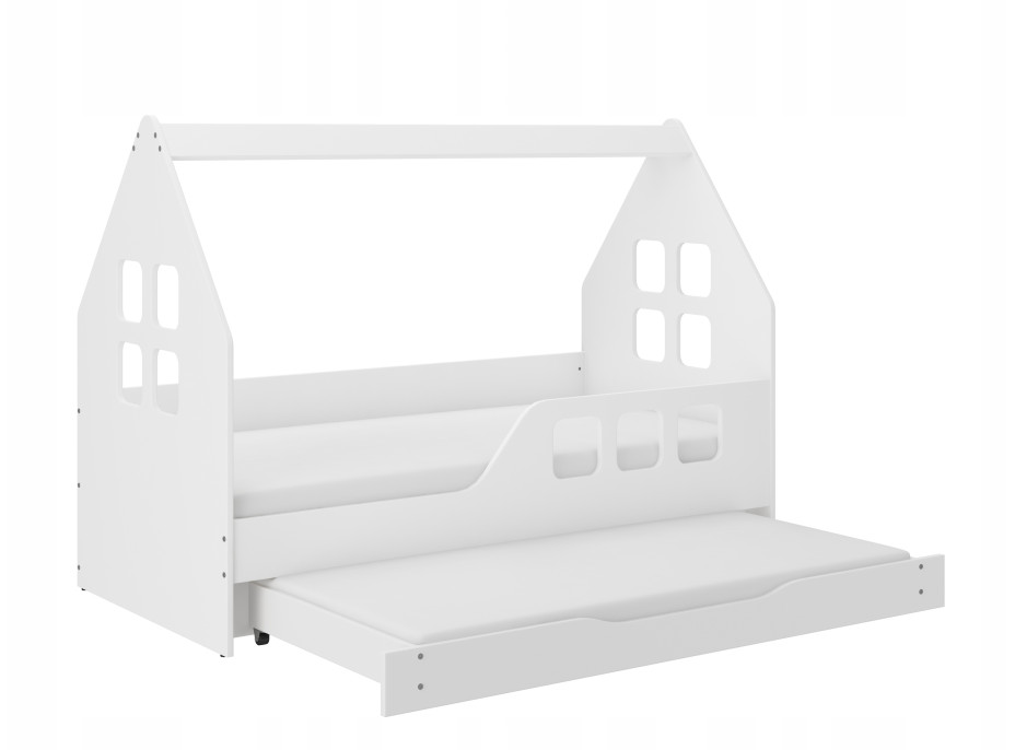 Detská domčeková posteľ KIDHOUSE s prístelkou - biela - pravá - 160x80 cm