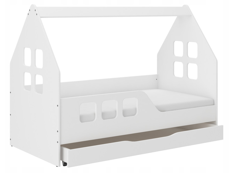 Detská domčeková posteľ KIDHOUSE so zásuvkou - biela - ľavá - 160x80 cm