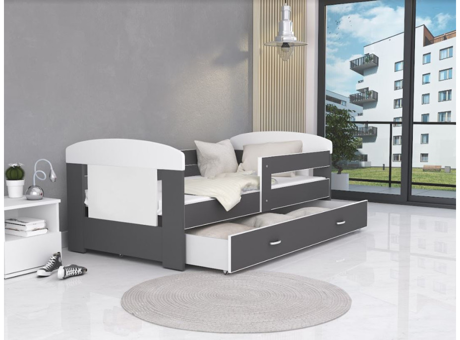 Detská posteľ so zásuvkou PHILIP - 160x80 cm - šedo-biela