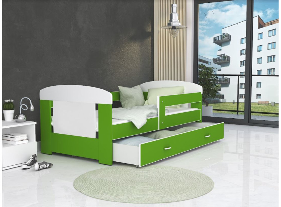 Detská posteľ so zásuvkou PHILIP - 140x80 cm - zeleno-biela