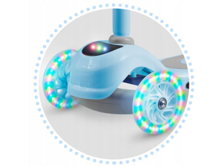 Detská trojkolesová kolobežka PIKO so svietiacimi LED kolesami a podvozkom - modrá