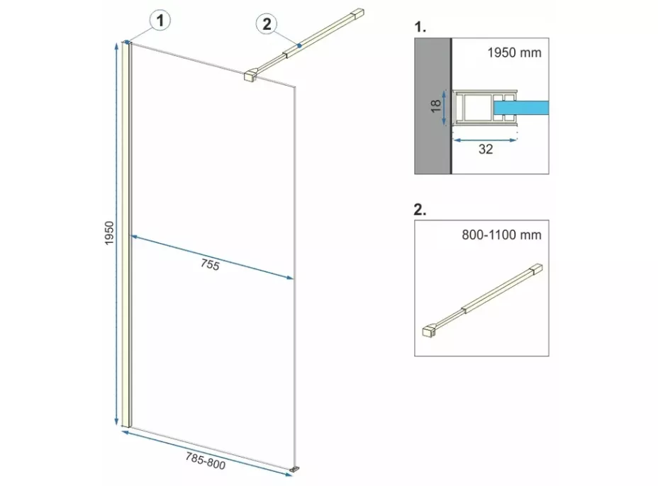 Kúpeľňová pevná zástena MAXMAX Rea AERO 80 cm - čierna matná - číre sklo