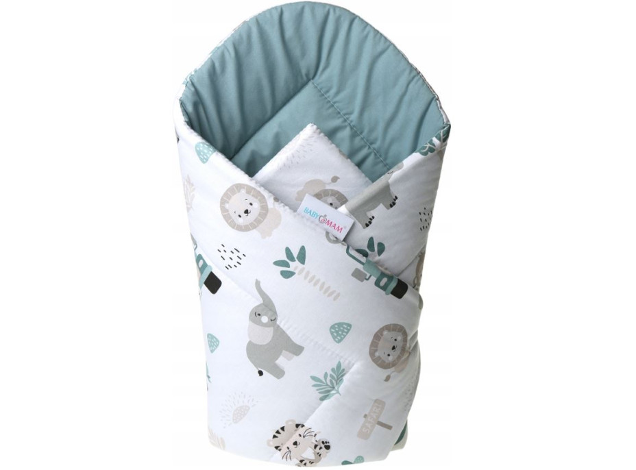 Obojstranná zavinovačka pre bábätká 80x80 cm BABYMAM PREMIUM - Na safari/zelená