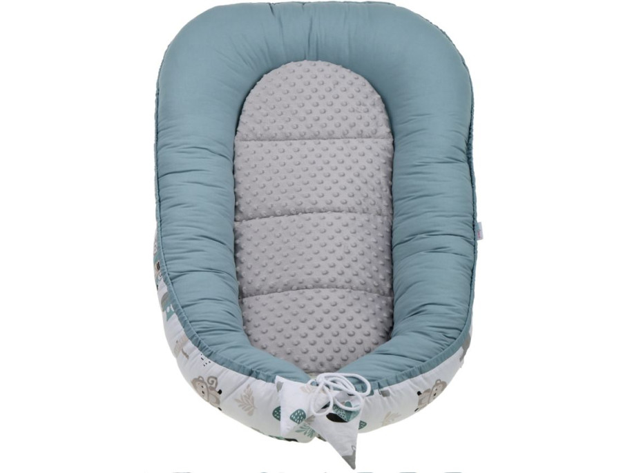 Obojstranné hniezdočko (kokon) pre bábätko - BABYMAM PREMIUM set 7v1 - Na safari so šedou minky