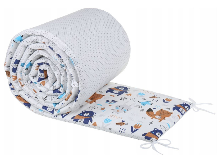 Ochranný mantinel do postieľky 180x30 cm PREMIUM - Boho zvieratká/sivé bodky na bielej